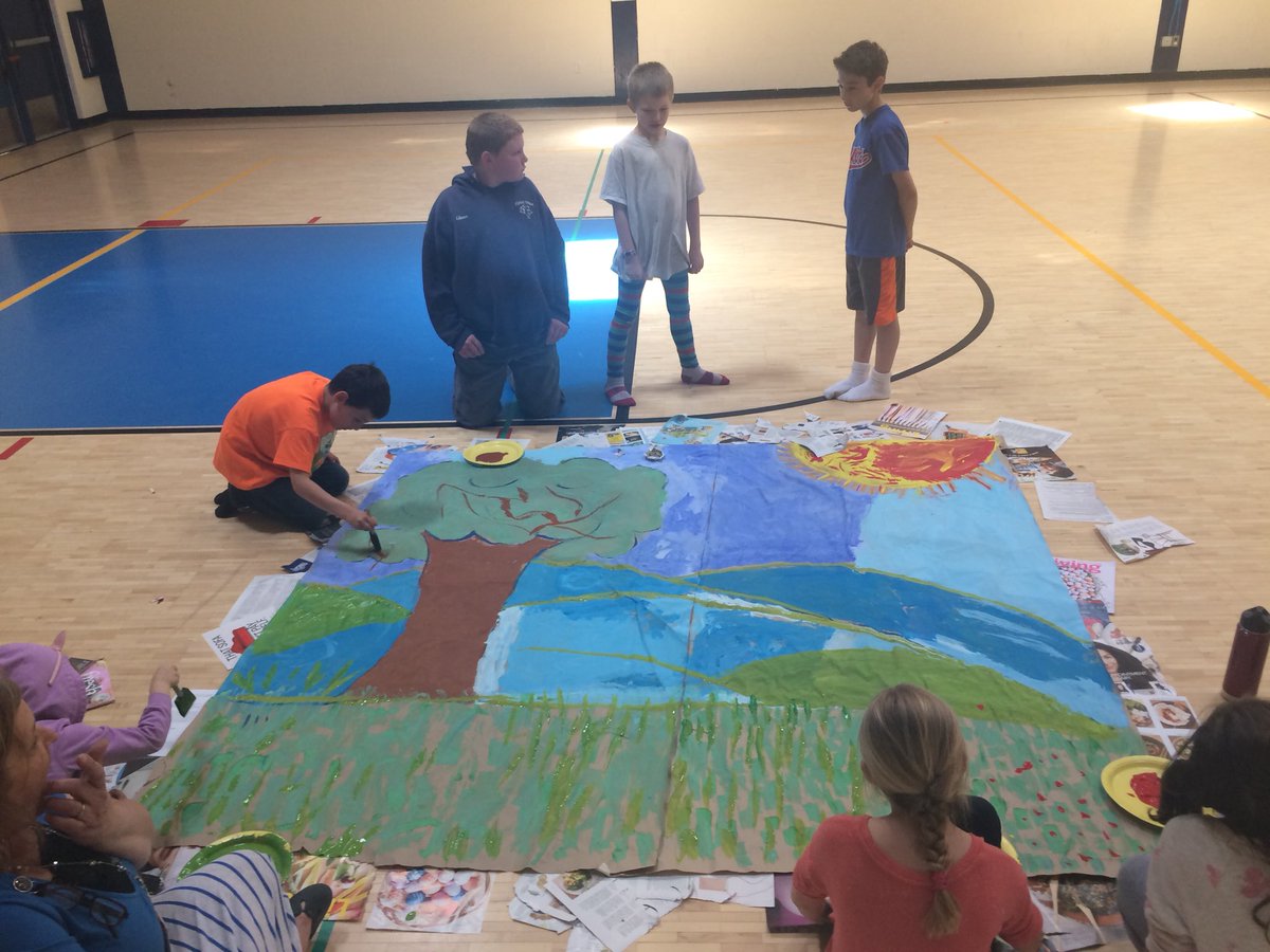 FES 6th graders collaborating with 1st and 2nd graders to create a back drop for Reader’s Theater. #FWSU