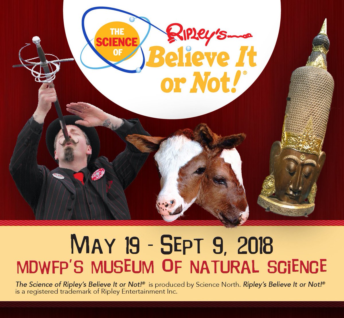 MSScienceMuseum's tweet photo. BELIEVE IT OR NOT ... It's here! The Science of Ripley’s Believe It or Not!® opens tomorrow (5/19) at the #MSScienceMuseum :) #MMNSripleys

https://t.co/tY93CgsIP5

#mslist #myjxn #visitjackson #visitms #visitridgeland #longlivewonder https://t.co/pbRSfjyabC