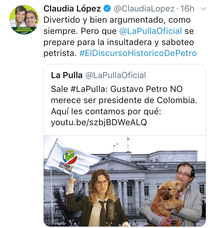 intiasprilla's tweet photo. @ClaudiaLopez , a diferencia de @petrogustavo quien esta en toda capacidad de debatir en democracia con @LaPullaOficial, mi padre Guillermo Asprilla no puede hacerlo por obvias razones, por eso me corresponde como su hijo hacerlo. PD:Insultar memoria de mi padre  no es divertido. https://t.co/MiUOJXdmzl