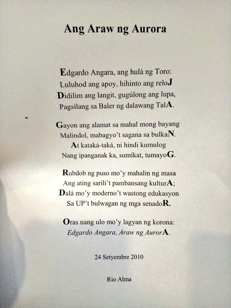Alagang Angara on Twitter: "Tula na pinamagatang "Ang Araw ng Aurora