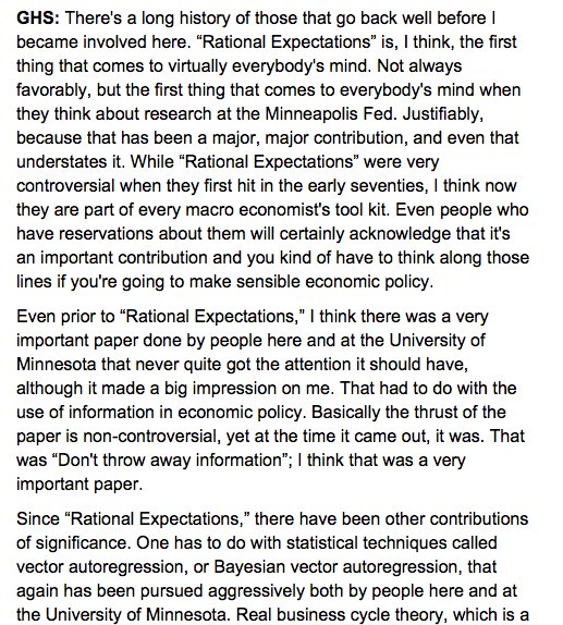 15/ For longstanding chair G. Stern (1985-2009; PhD Econ Rice, NY Fed, consultant, Minneapolis Fed director of research), rational expectations had stabilized and normalized (excerpt 1991 interview). Or I'm just too tired to god further.