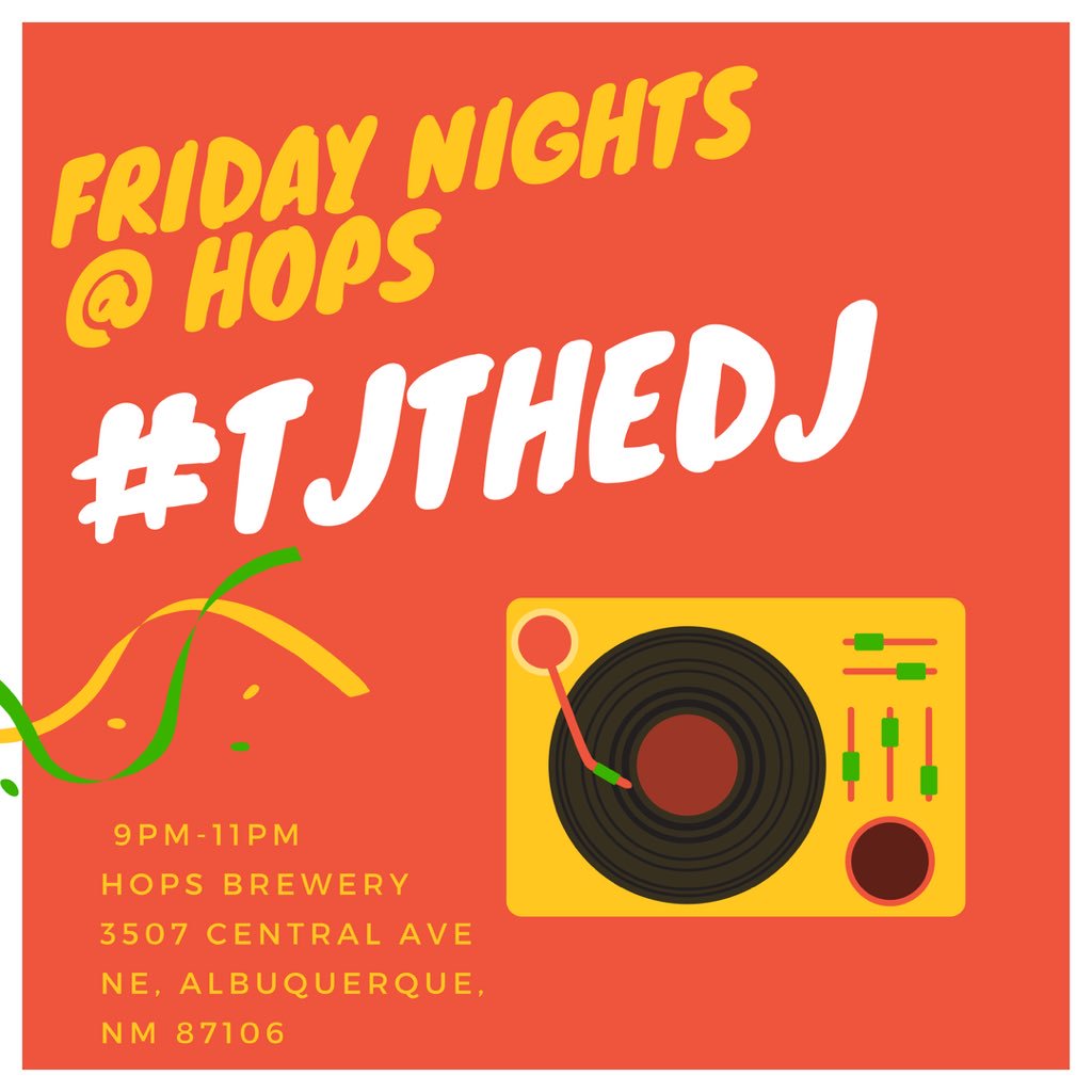 HopsBreweryAbq's tweet photo. Come listen to one of our own DJ! Bring your friends and have one of our 40 local beers on tap! 🎉🎉 https://t.co/0qu3vq9Iiz