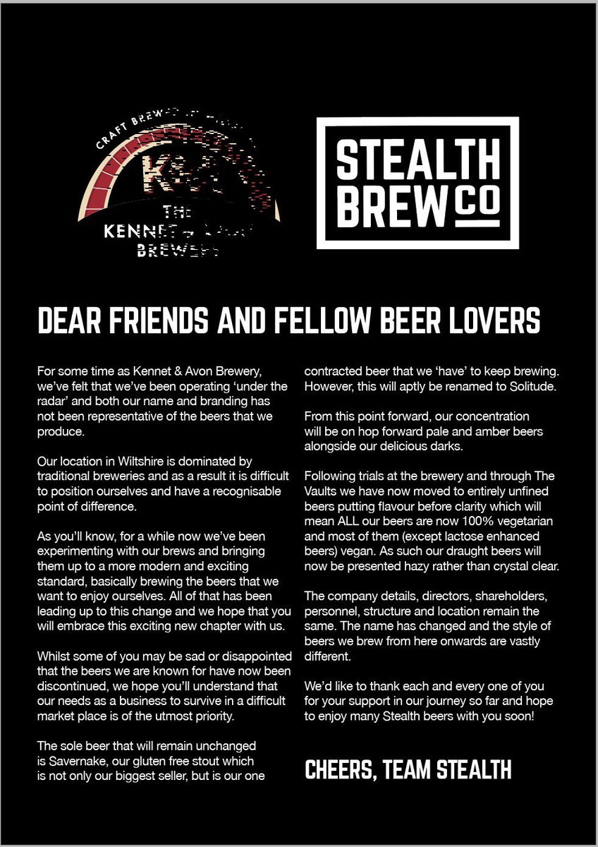 Hey Twitter people. Don’t forget to pop over to <a href="/StealthBrewCo/">StealthBrewCo</a> &amp; follow us. We have renamed &amp; rebranded. New exciting beers. #welovebeer #Brewery #rebrand