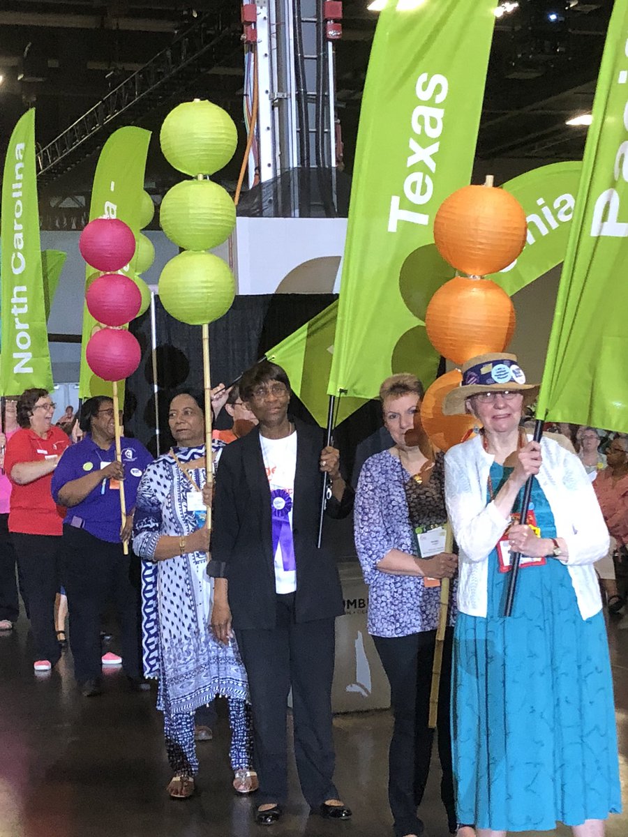 txconfumw's tweet photo. Our wonderful president Paulette Moore-Hall carrying in our conference flag! #umwassembly #umwassembly2018 @UMWomen https://t.co/2kJlJ0ogVq