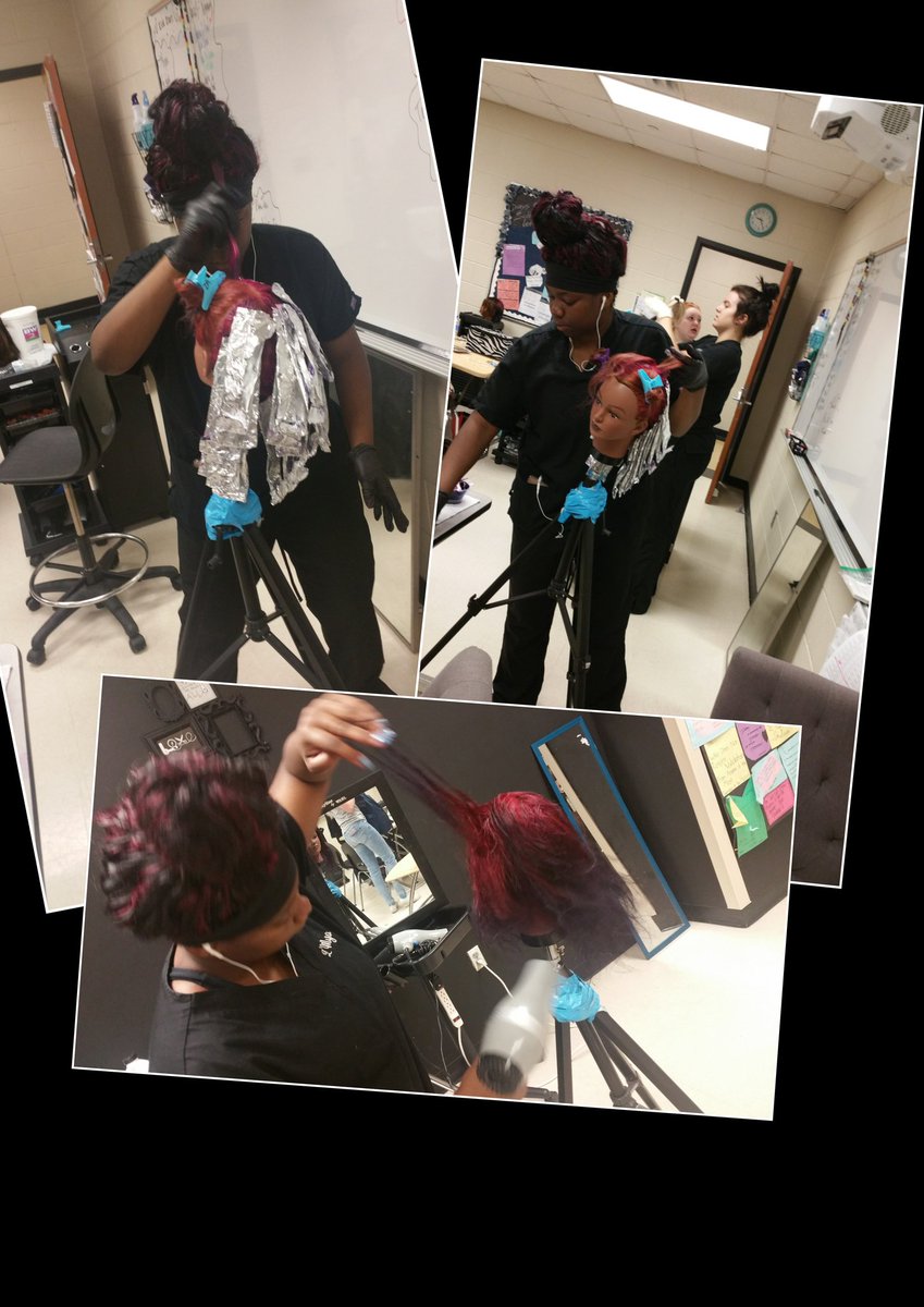 ATCCosmo's tweet photo. Juniors, doing their thing! #PracticeMakesPerfect #Ombre #FoilHighlights #Lashes #YarnExtensions #Johnson https://t.co/vib7HjJNFr