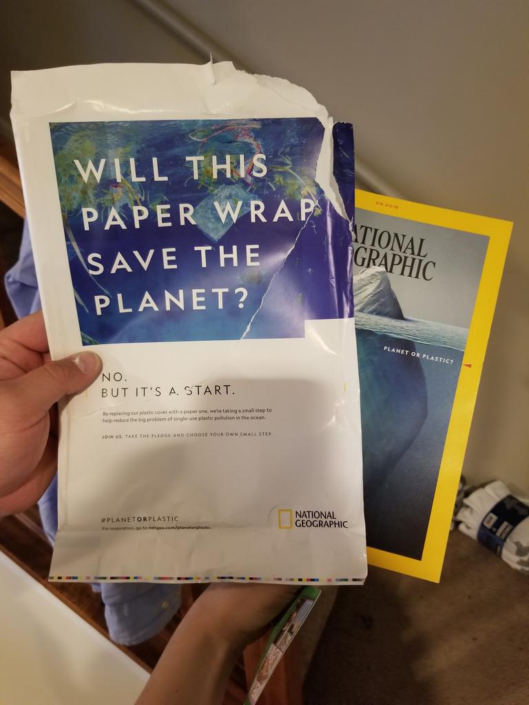 emjohnson9635's tweet photo. Yeah @NatGeo - no more plastic wrap! #planetorplastic https://t.co/9Fy4GK8kQ1