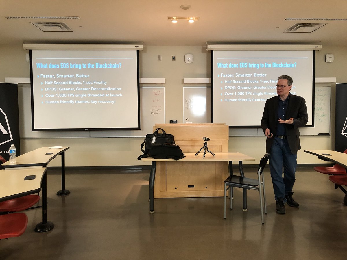 matthinkley9's tweet photo. Watching the future of #blockchain technology and the governance behind it with Thomas Cox explaining @EOS_io #EOSryerson https://t.co/fv0GdgpowX
