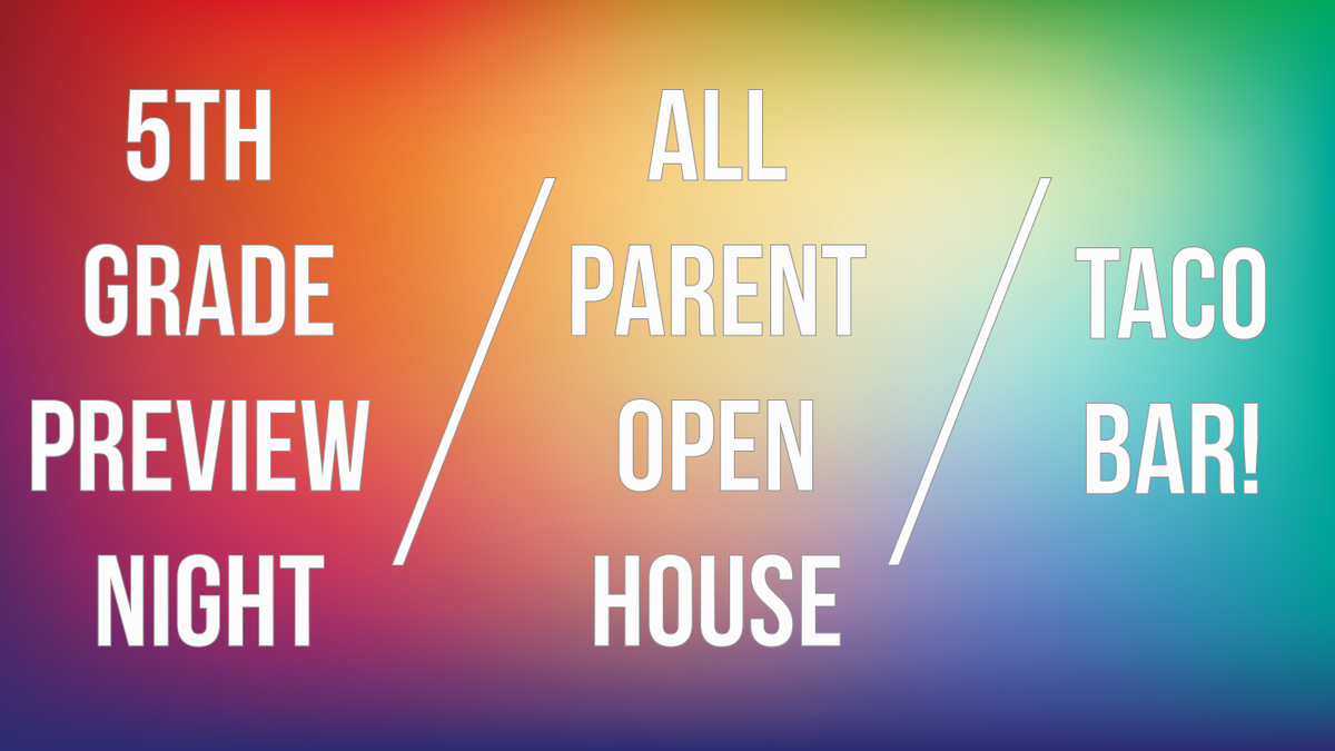 ACFBCstudents's tweet photo. What a Sunday Night we have coming up!
5th Grade Preview Night / All Parent Open House / Taco Bar
Yeah, that's right - a TACO BAR! Be there. Bring your parents. Eat Tacos. 👦🏼👧🏽🙋🏻‍♀️🙋🏼‍♂️🌮 https://t.co/EO3wdaLx2t