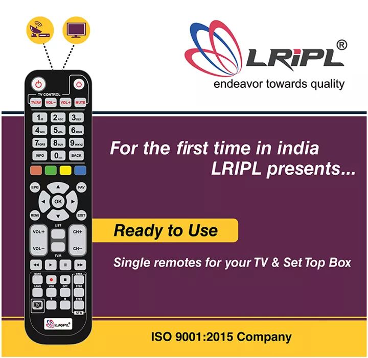 _PrakashKalbi's tweet photo. Now get rid of using two separate Remotes for your TV & Set Top Box.. For the first time, @LRIPL Introducing 'Ready to use' single #Remote control for your #TV & #SetTopBox.Just name your TV & STB brand and get your desired remote control.@makeinindia
#CommonRemote #STBRemote https://t.co/E9VRaUrdfD