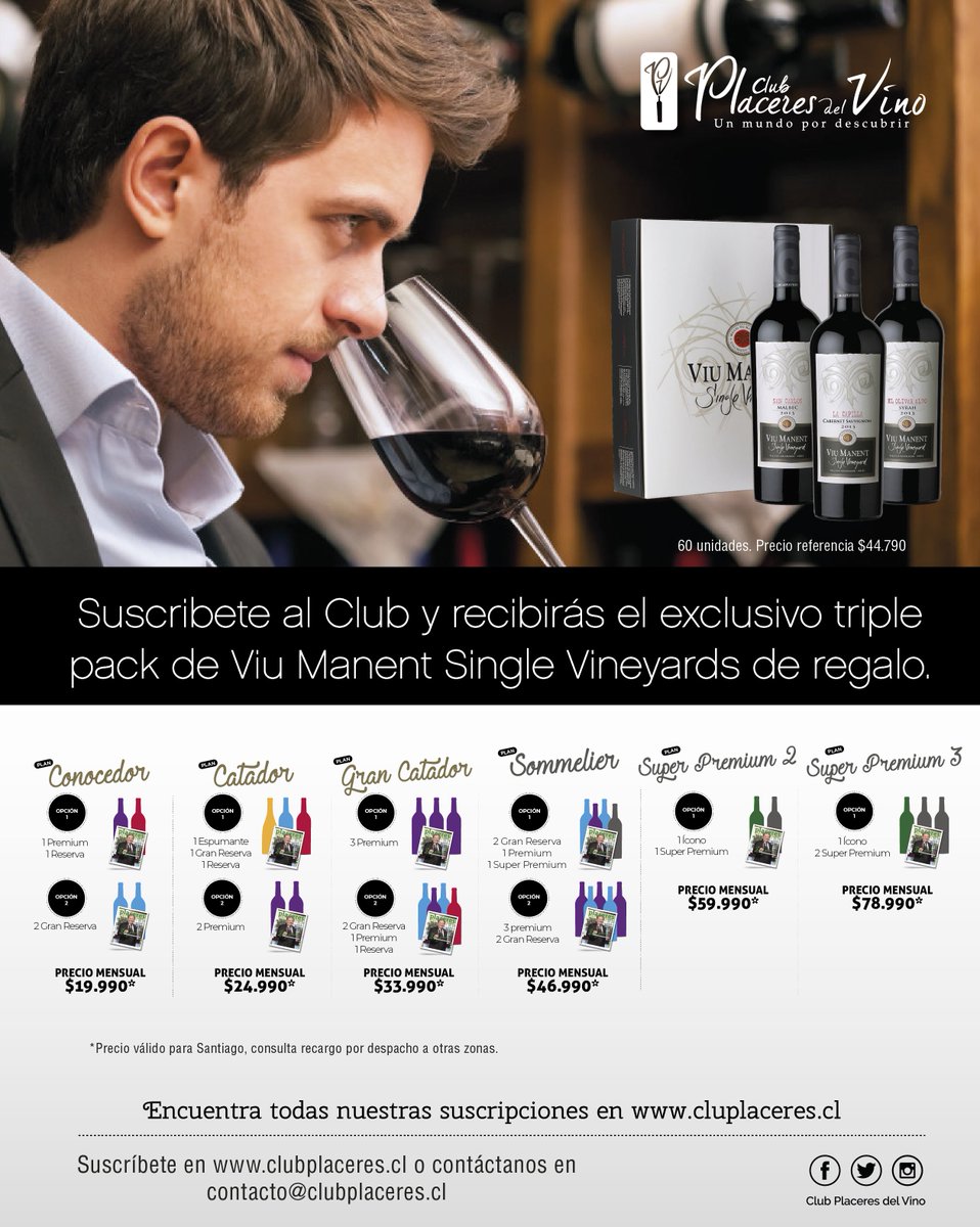 club_placeres's tweet photo. #Suscribete a #ClubPlaceres y disfruta un exclusivo triple pack de Viu Manent Single Vineyards de regalo! @viumanentwinery
Suscríbete en el siguiente link 👉 https://t.co/WfIun7UjmL
#TriplePack #vino #vinos #club #suscripcion #regalo #wine #wines #ViuManent https://t.co/I2agvCvBLx