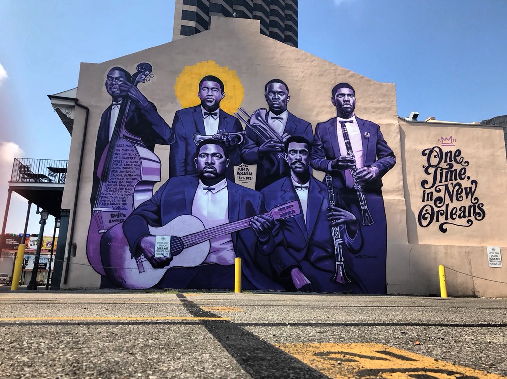 taniadall's tweet photo. I pass by this beautiful mural most days outside @LittleGemSaloon by @2cent_bmike . ❤️ His #artwork around New Orleans is powerful &amp; uplifting. Had to stop &amp; appreciate this one on my morning commute to work. #bmike2c #followyournola #igersnola #streetart #nolalove #StudioBE https://t.co/GKZZCp2KmN