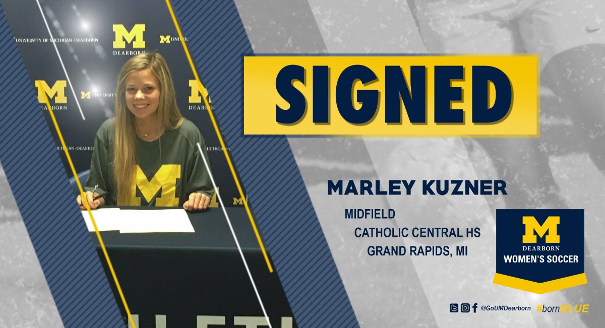 GoUMDearborn's tweet photo. 〽️⚽️SIGNING!!
Welcome Marley Kuzner @marleykuz to @UM_DearbornWSOC 
Midfield
Catholic Central HS
Grand Rapids, MI
#NewBLUE
#bornBLUE https://t.co/aIqnhG9KLT