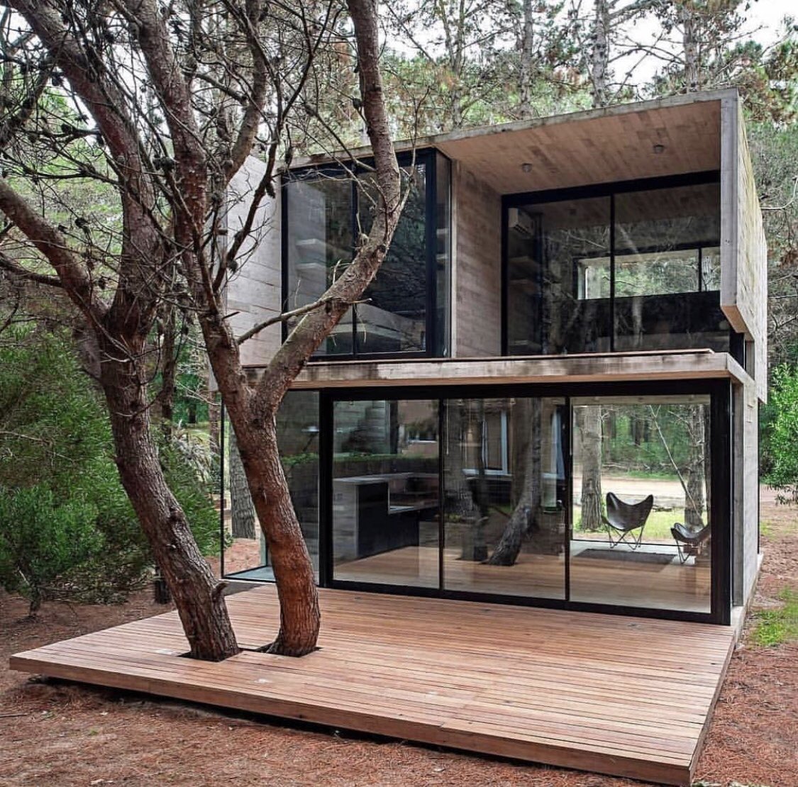 Really loving the look of these minimalist forest properties. 
👉 What do you think? Could you live here? 
📷 Unknown
#bringingtheoutdoorsin #glassexpanse
