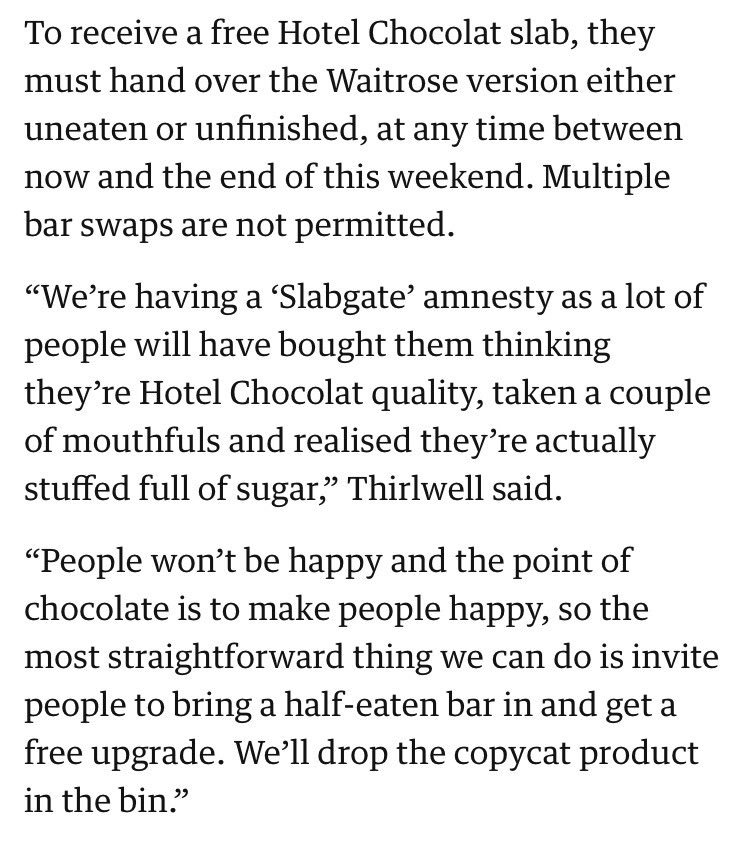 secureisd's tweet image. Absolute genius. The way Hotel Chocolat have pitched this is a nuke from orbit on the Waitrose product. This will likely win some kind of marketing slap-down of the year award.

theguardian.com/business/2018/…