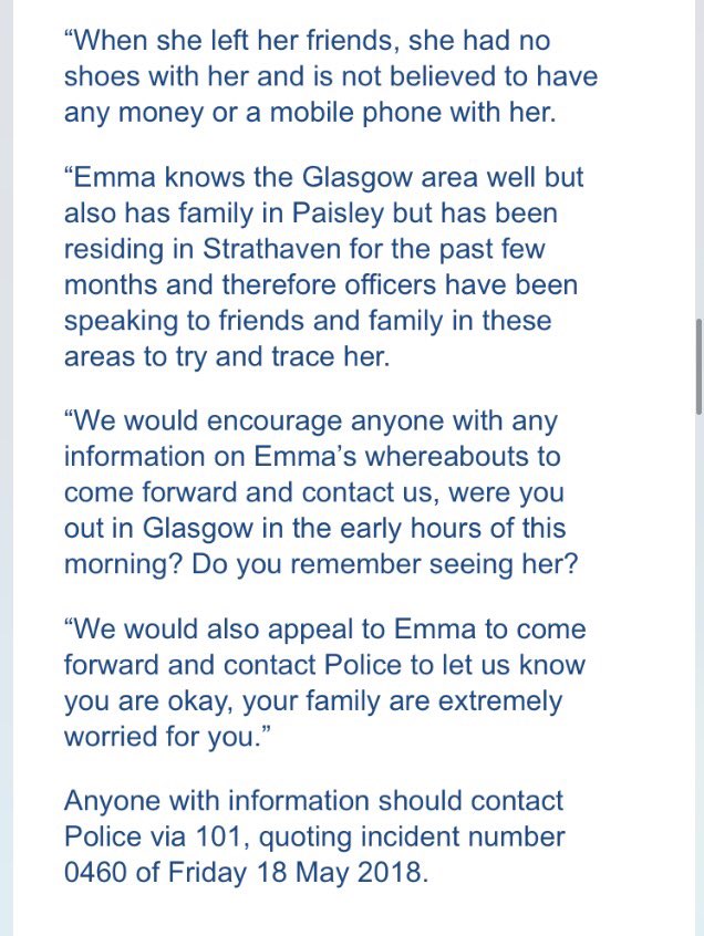 LBCNewsScot's tweet image. Did you see Emma in Glasgow City Centre in the early hours of this morning? Police need your help to find her as fears grow for her safety. #HeartNews