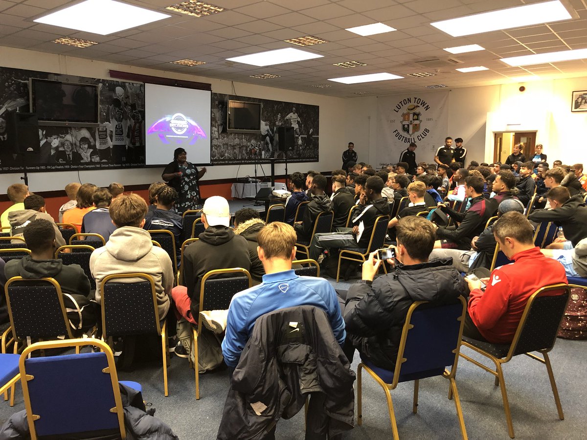 LutonTownCT's tweet image. Young people from as far apart as  Luton and London come together to hear Isaac’s story  - a young life cut short due to knife crime before @LutonTown @plcommunities KICKS tournament
