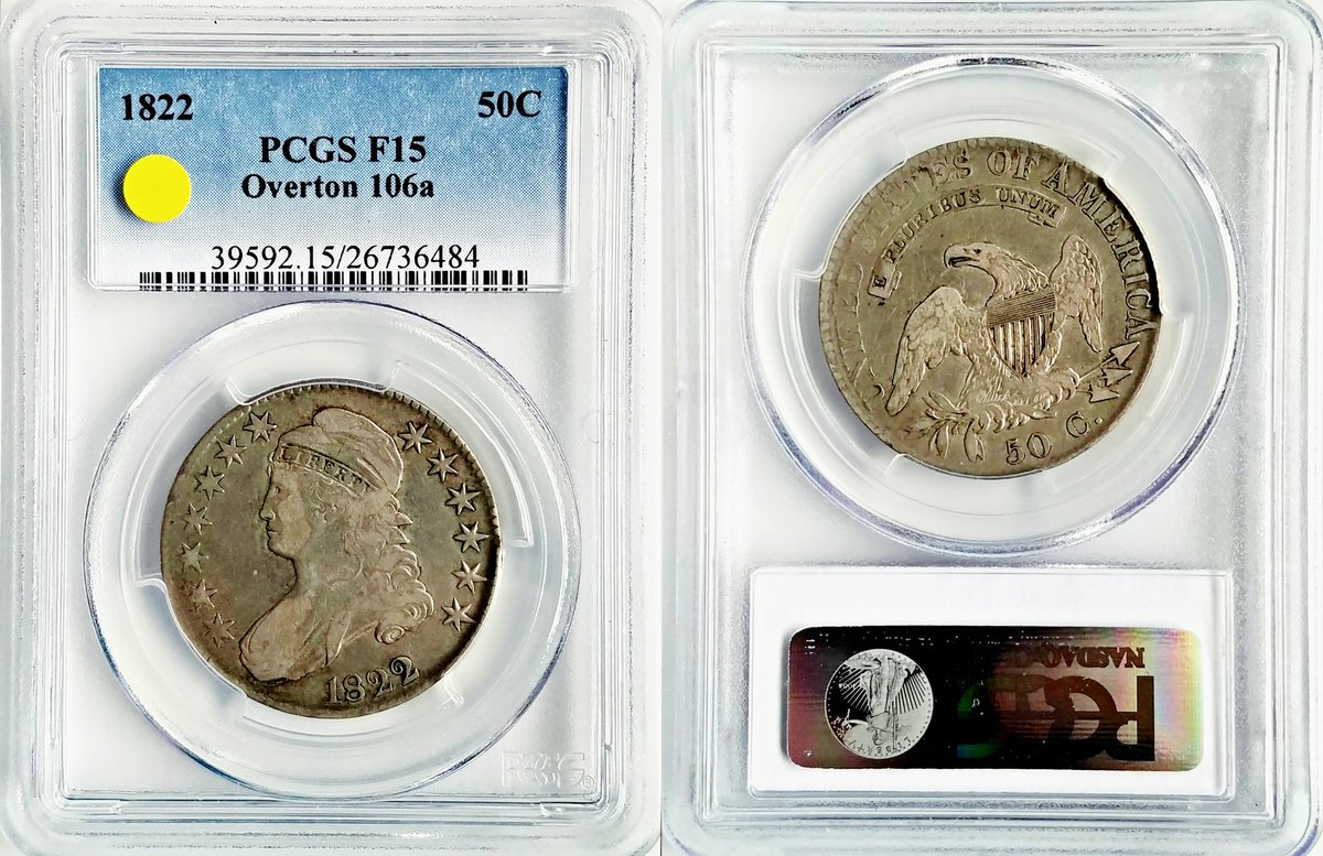 Apex_Collecting's tweet image. 1822 Capped Bust Half Dollar graded Fine by @pcgscoin. Overton 106a variety.

#busthalf #cappedbust #halfdollar #ladyliberty #silver #classic #classiccoin #history #numismatics #fine #collection #coincollection #investing #hobby #vintage #americana #usa #19thcentury #1820s #1800s