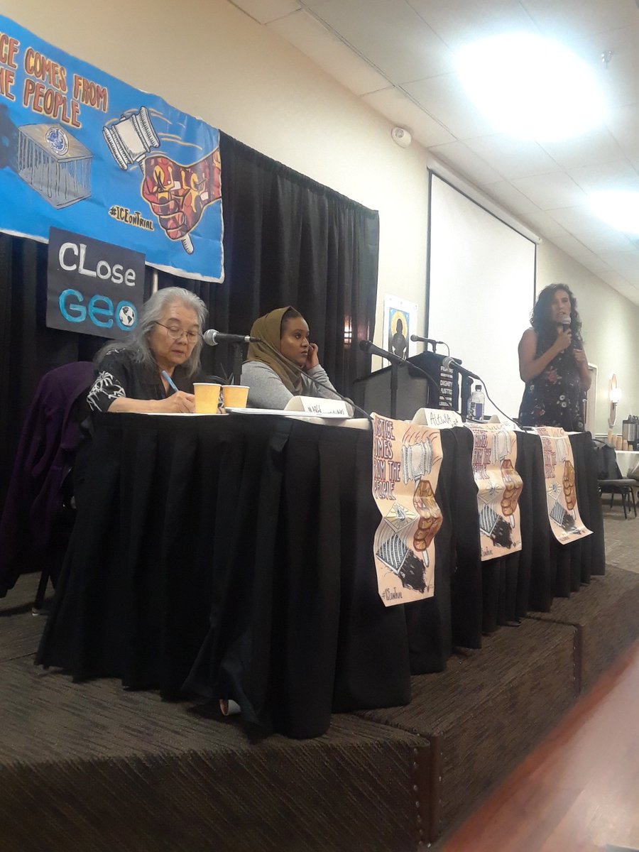 NYLPI's tweet photo. We are here on at the @DetentionWatch Network conference for the Denver Colorado People's Tribunal to put #ICEonTrial! Call to close GEO and #EndDetention #dwn18 https://t.co/SZe4zTTzh5