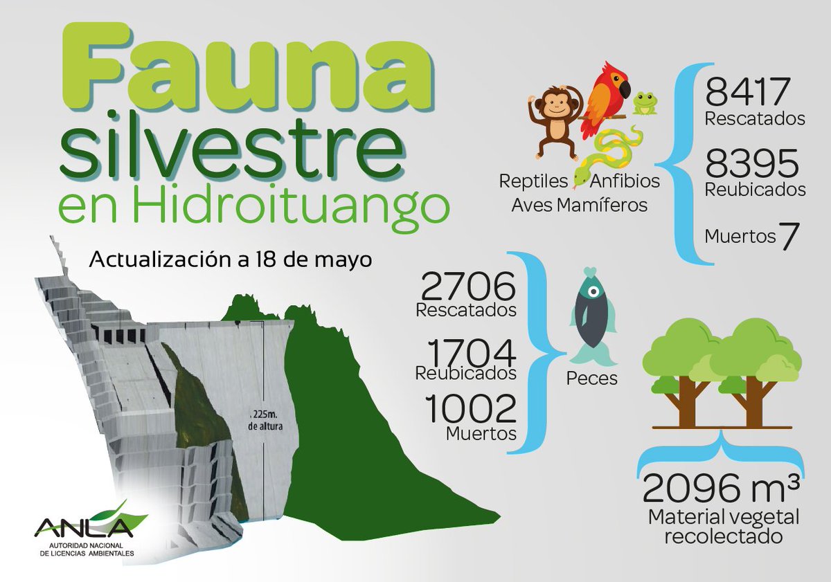 ‼#Actualización Este es el reporte de las actividades realizadas con la fauna silvestre en la contingencia de #Hidroituango ⬇ (Actualización a 18 de mayo)