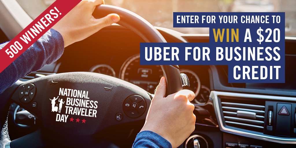 500 #traveling professionals will be driving off with $20 <a href="/Uber_Business/">Uber for Business</a> credits after our #NBTDay's Business #Traveler Dream #Sweepstakes closes at 11:59PM EST tonight! Enter for your chance to win before it's too late: bit.ly/2FPGvqS!