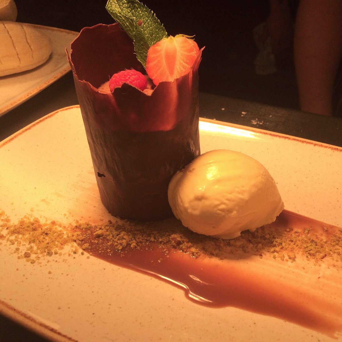 Our new dessert menu launched this evening! One of our favourites is the chocolate marquise with a caramel centre, candied pistachios &amp; white chocolate ice cream 😍 #swanstafford #stafford #wdyt #treat #newmenu #cheat #weekend #friyay #dessert #pudding #chocolate