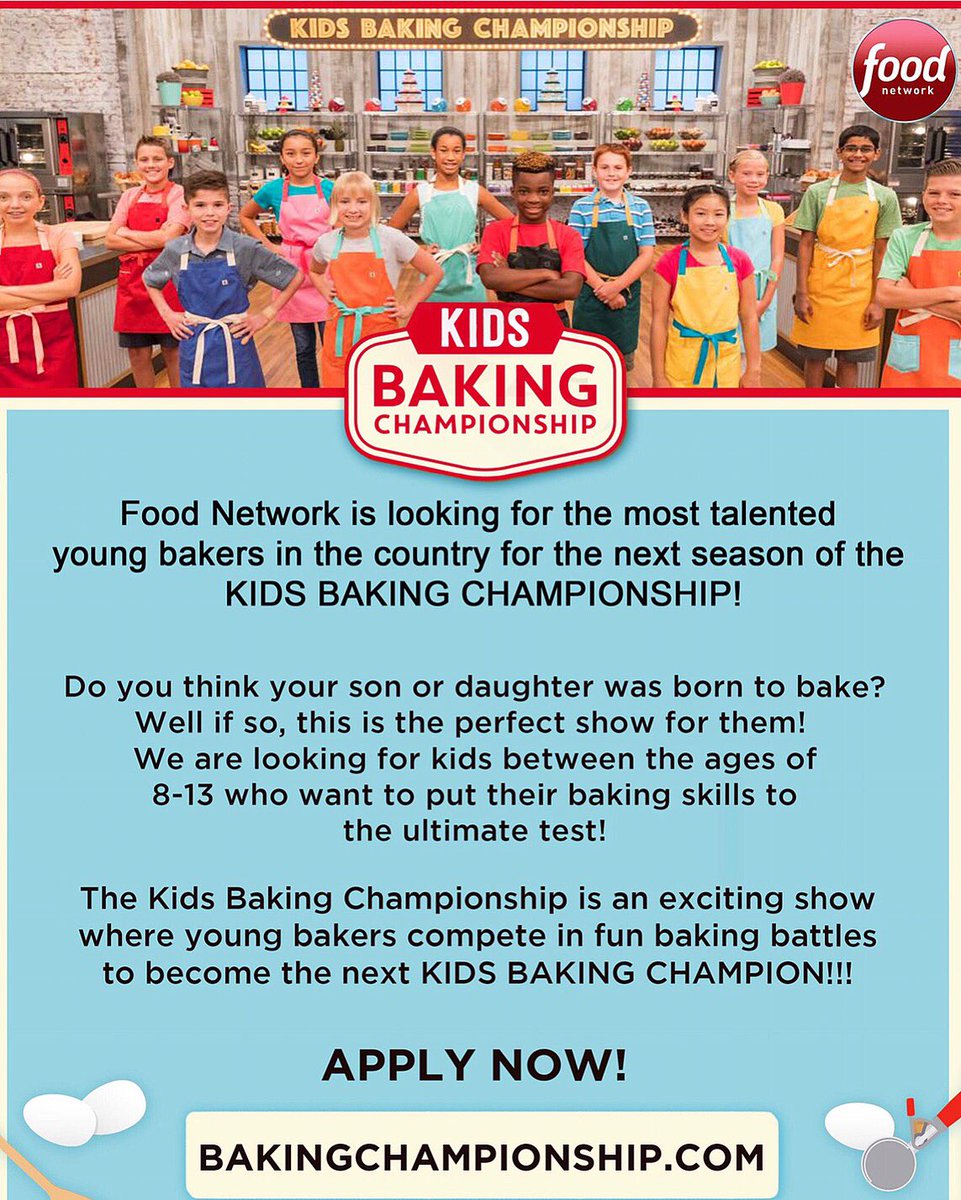 🗣Calling all little bakers! The Kids Baking Championship is looking for youngsters who are born to bake to be on the show 😝🍰😝 Hurry, hurry and get your application in! <a href="/duffgoldman/">Duff Goldman</a> @_kids_baking_championship <a href="/foodnetwork/">Food Network</a>  #kidsbakingchampionship #diy #cakedecorating