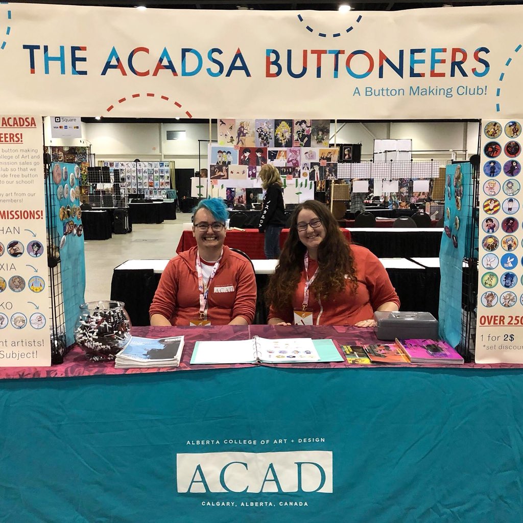 AlbertaUArts's tweet photo. Alexia Mitchell + Nikolas Havlock are down at Otafest —table X-12—making buttons and showing the Otafest fans all the awesomness of ACAD and ACADSA Buttoneers Club
 
#Otafest #acad #acadcreates #acadsa #acadbuttoneers #Otafest2018 #cosplay https://t.co/zIvhuxdDao