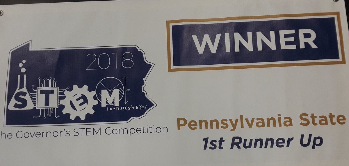 ConradWeiserHS's tweet photo. CW STEM team banner...1st Runner Up @PAstemcomp!!! #govstem18
Each team member receives a $1000 scholarship: Evan Carneal, Jon lam, Rachel Maurer, Madi Bright & Abby Browne. #CWProud https://t.co/wtf6SGLvlc