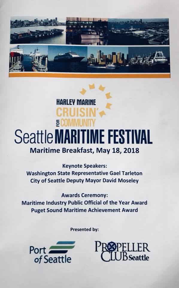 PingleProfile's tweet photo. Great morning spent at the the Harley Marine Services, Inc. Seattle Maritime Festival Breakfast down on the waterfront. It was a real pleasure listening to keynote speakers WA Representative Gael Tarleton and City of Seattle Deputy Mayor David Mosley. https://t.co/eyK3YfNxva