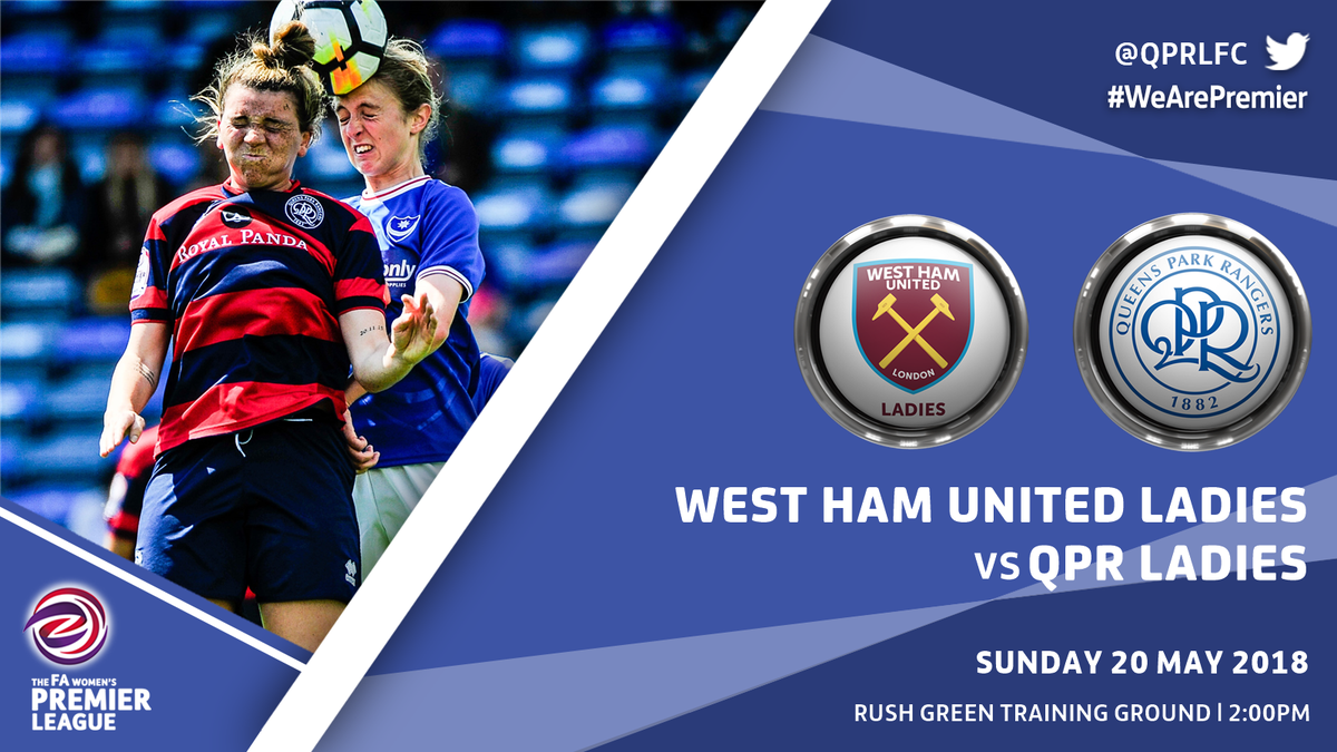 QPRWFC's tweet photo. 🆚 @westhamladies
🏆 @FA_WPL
📍 Rush Green
⏰ 2pm BST 

⚽ For the final time this season, it's matchday! 🔵⚪️ #QPRLFC https://t.co/LH4R5j9W40