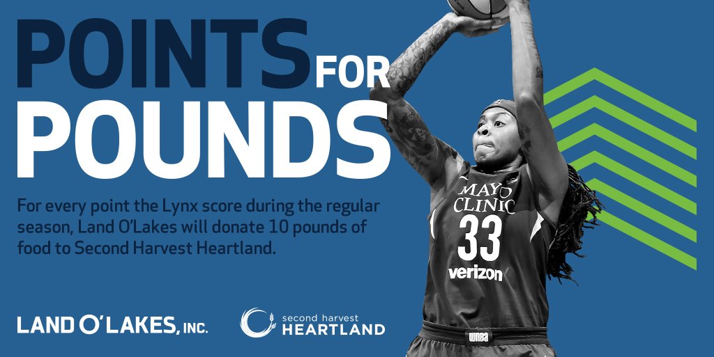 minnesotalynx's tweet photo. Every time we put points on the board will mean donations are sent to @2harvest via @LandOLakesInc! https://t.co/Y7pkc7U8zi