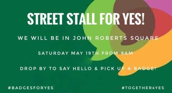 WaterfordForYes's tweet photo. We're doing a street stall in Red Square tomorrow from 9 to 4pm, please pop along to say hello and get a badge! https://t.co/FRWBTYp1nD