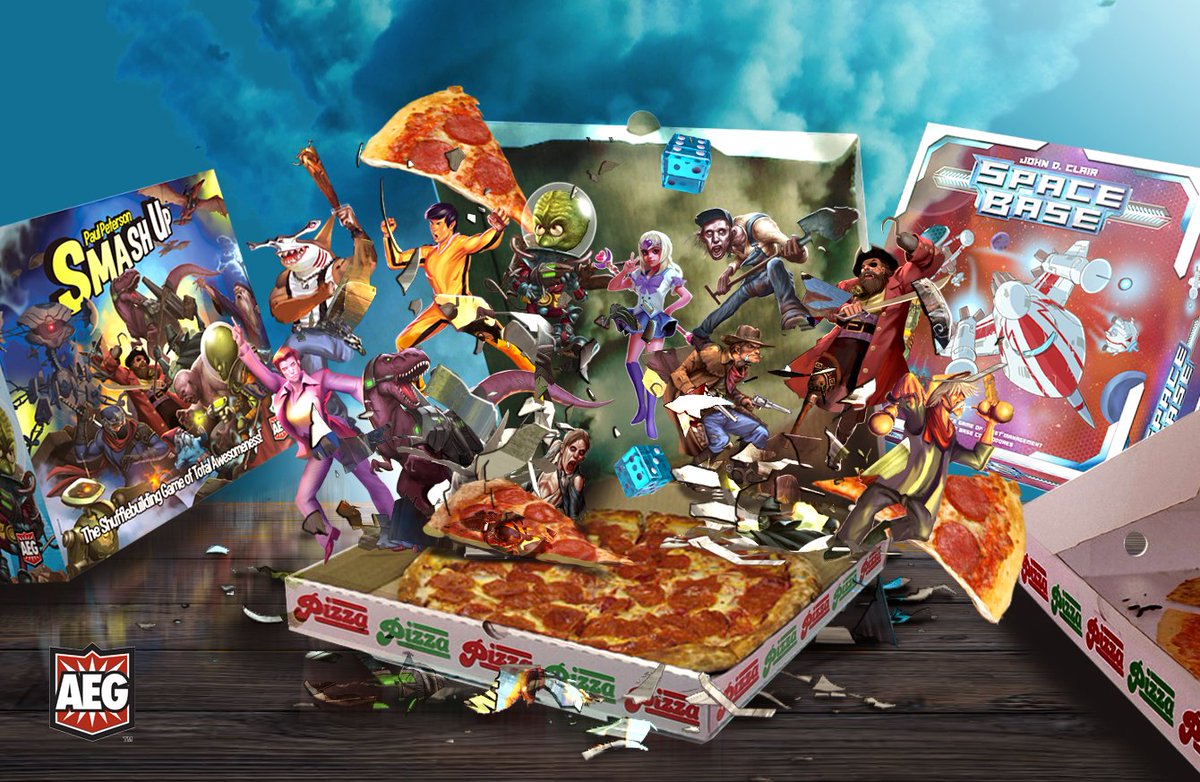 alderac's tweet image. Happy National Pizza Party Day! Enjoy one of the coolest holidays by eating pizza and playing boardgames! #PizzaPartyDay #AEG #Smashup #Spacebase #tabletop #boardgames