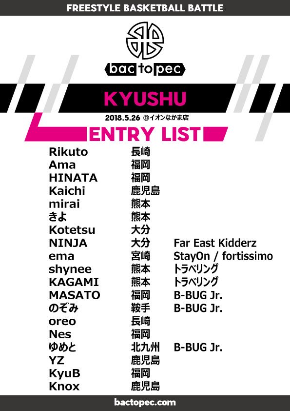 bactopec1's tweet photo. bactopec2018
KYUSHU

5.26 Sat
＠イオンなかま店

イベント詳細
ENTRY LIST

エントリー受付 5/23 24:00まで

#bactopec https://t.co/hukK7bJeGk
