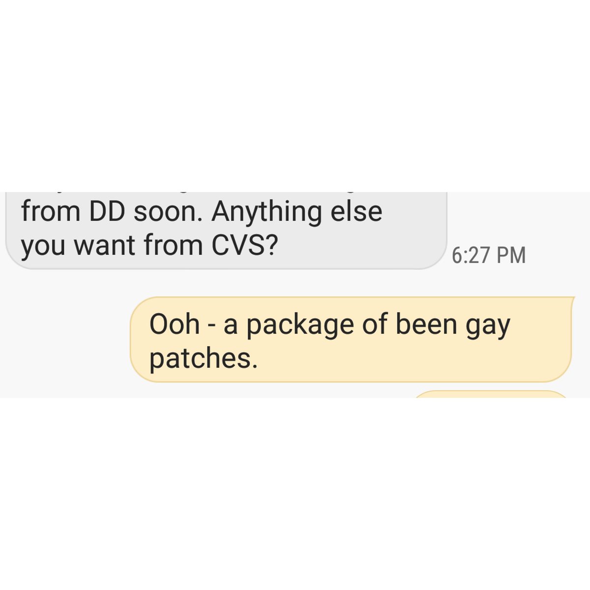 merujo's tweet image. All I wanted was a box of pain patches for my back, but it seems like autocorrect is pushing some sort of conversion therapy, and that ain't right! #autocorrect #autocorrectfail