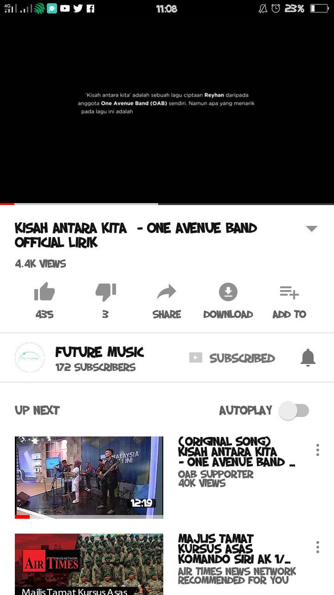 OabReyhan's tweet photo. Jom support officially lyric video by One Avenue Band  https://t.co/2PFhvmXbeG. Tq 😊 subscribe sekali k !!!! https://t.co/QNpUmHU29p