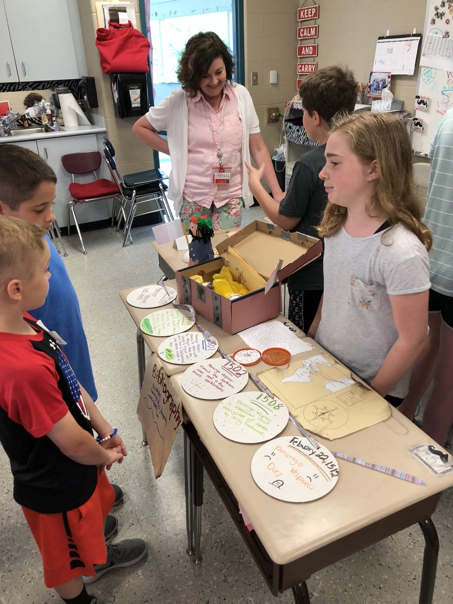 MelissaPence7's tweet photo. Explorer Museum! 5th grade learning and creating. 2nd grade audience. #hotglue #paint#wiggleeyes https://t.co/wGWE95ntKs