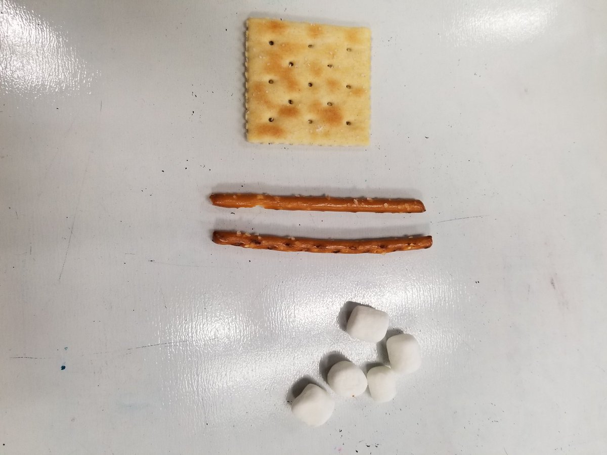I used crackers as 100's pretzels as10's and marshmallows as 1's. My students really understood the concept of adding 2 &amp; 3 digit numbers. Awesome Kennedy scholars!