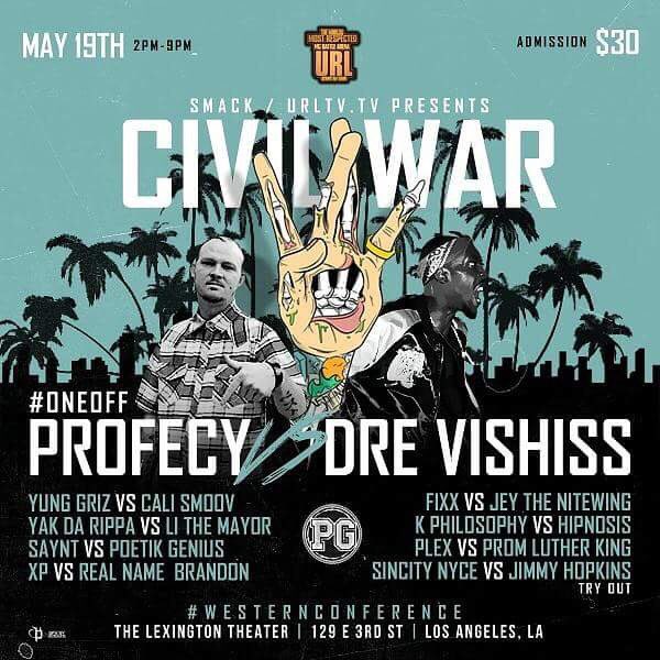 TOMORROW!!

ONE/OFF
<a href="/EastsideProfecy/">Nino Seven</a> VS <a href="/DreVishiss/">VishissVybez DreVishiss 🍇🍇🍇</a> 

PGs
@YungGrizNES VS <a href="/JPCaliSmoov/">JP Calismoov</a> 
<a href="/Yak_Rippa/">You Already Know</a> VS <a href="/Lithemayor/">THEMAYOR</a> 
@SayntLA VS <a href="/PoetikGenius/">PG International</a> 
XP VS <a href="/RealnameBrandon/">You niggaz can’t beat me ‼️</a> 
FIXX VS @NiteKing43 
<a href="/KPhilosophy_/">K Phil</a> VS HIPNOSIS 
PLEX VS <a href="/PromLutherKing/">PLK</a> 
SIN CITY NYCE VS JIMMY HOPKINS