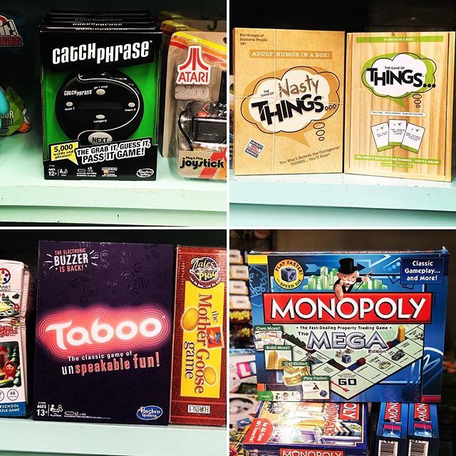 WhiteElephantSt's tweet photo. Rainy days at the cabin? Weβve got a wall of games to entertain you! #allaboutfun #gamenight #rainydays #boardgames #monopoly #taboo #catchphrase #gameofthings #familytime #shoplocal #lowprices https://t.co/gTcNAq46qf https://t.co/BmQfyt0YoX