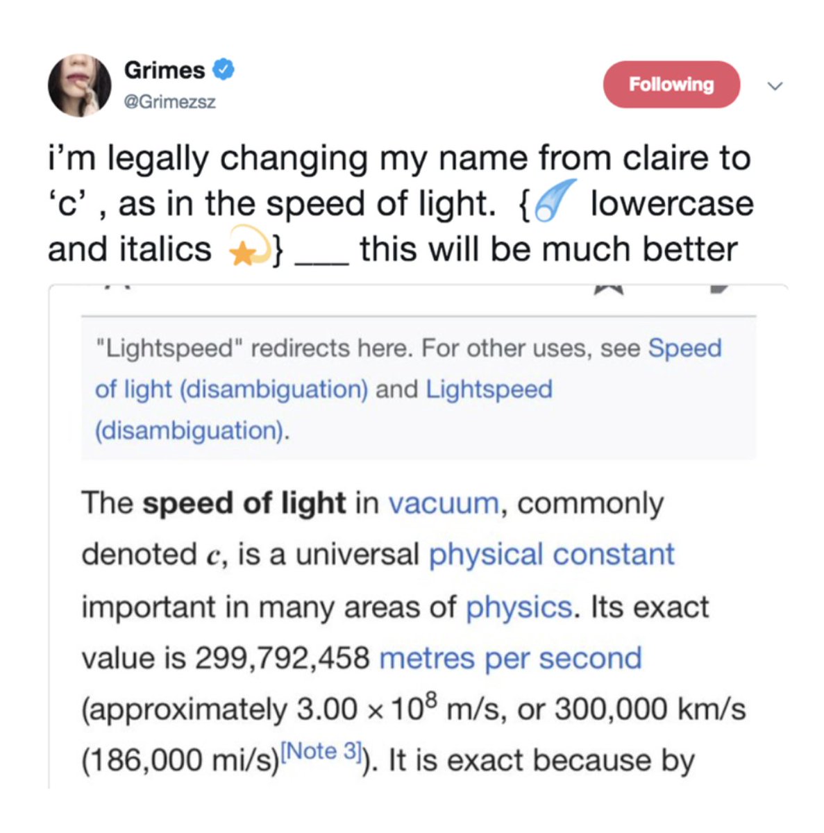 Pigeons Planes Grimes Says Elon Musk Inspired Her To Legally Change Her Name To C Which Stands For Speed Of Light Pigeons Planes Grimes Says Elon Musk Inspired Her To Legally Change Her Name To C Which Stands For Speed Of Light