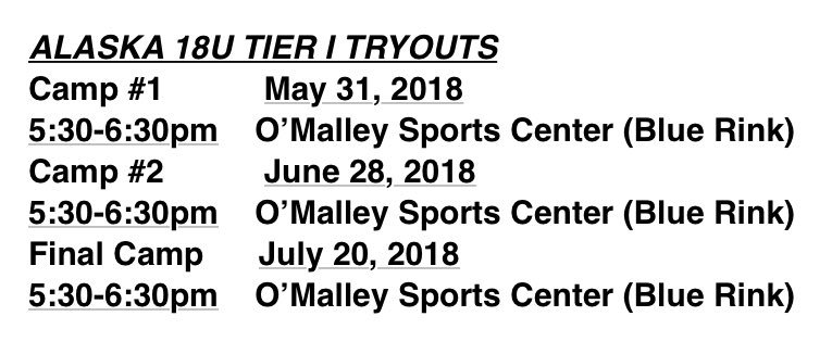 Akhockey01's tweet photo. 2018-19 Alaska Oilers U-18 Tier 1 Tryouts https://t.co/INHEHu0fJl