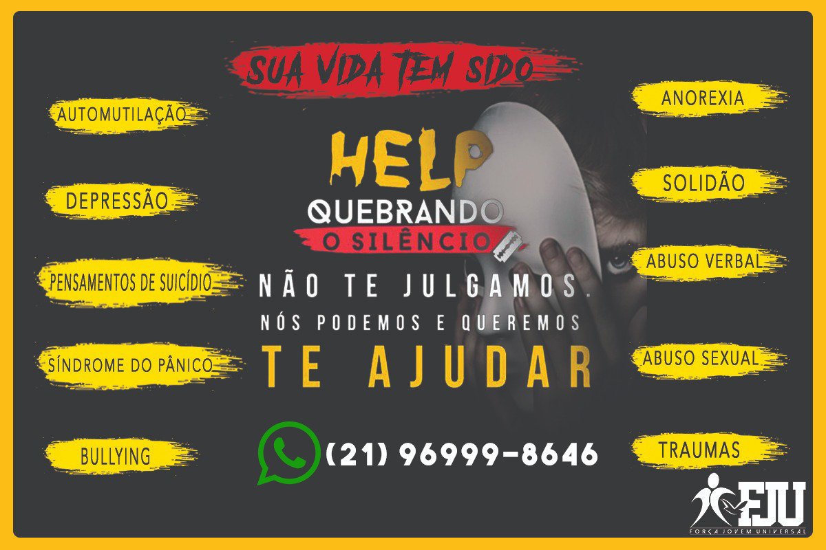 Marcioinc2's tweet photo. #SaibaDizerNãoAoSuicídio 
#Help
#FJURJ 
#FJURJAlcanatara https://t.co/u9pe8Fmk5d