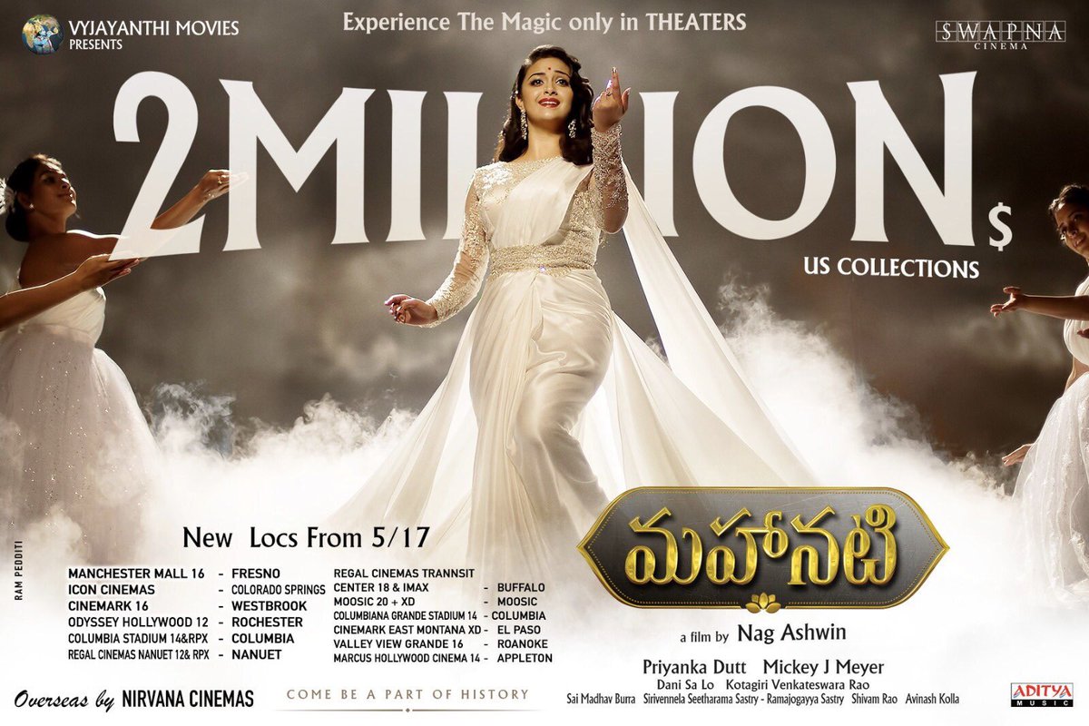 Keerthy_fc_'s tweet photo. #Mahanati has joined the elite $2 Million club in USA and still going strong in more than 120 Locations. Kudos to #NagAshwin @KeerthyOfficial @dulQuer @SwapnaCinema @VyjayanthiFilms @Samanthaprabhu2 @TheDeverakonda https://t.co/0xKGl0X4R0