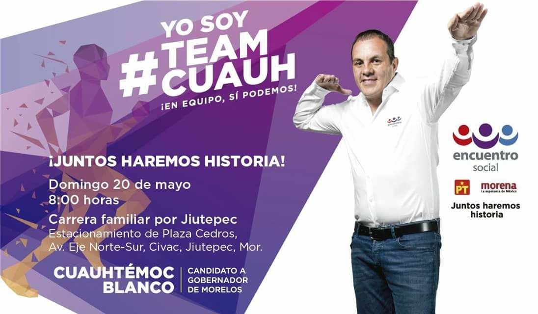 Nos vemos el domingo en la carrera familiar por #Jiutepec  8:00 AM 
Yo soy #TeamCuauh