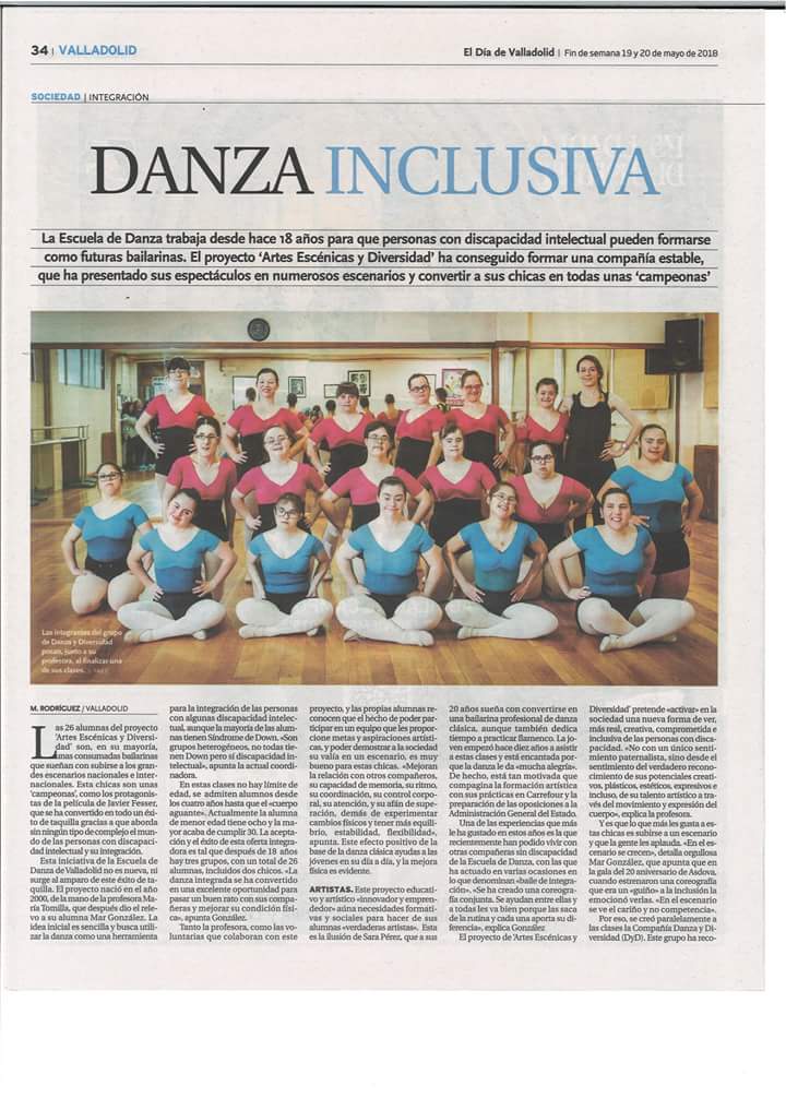 CompaniaDyD's tweet photo. Este fin de semana, @DiadeValladolid, publica un magnífico reportaje sobre nuestra labor y lucha por la integración a través de la danza
#Danza #baile #inclusion #diversidad #discapacidad #normalizacion #integracion https://t.co/DSHlc0cFM9