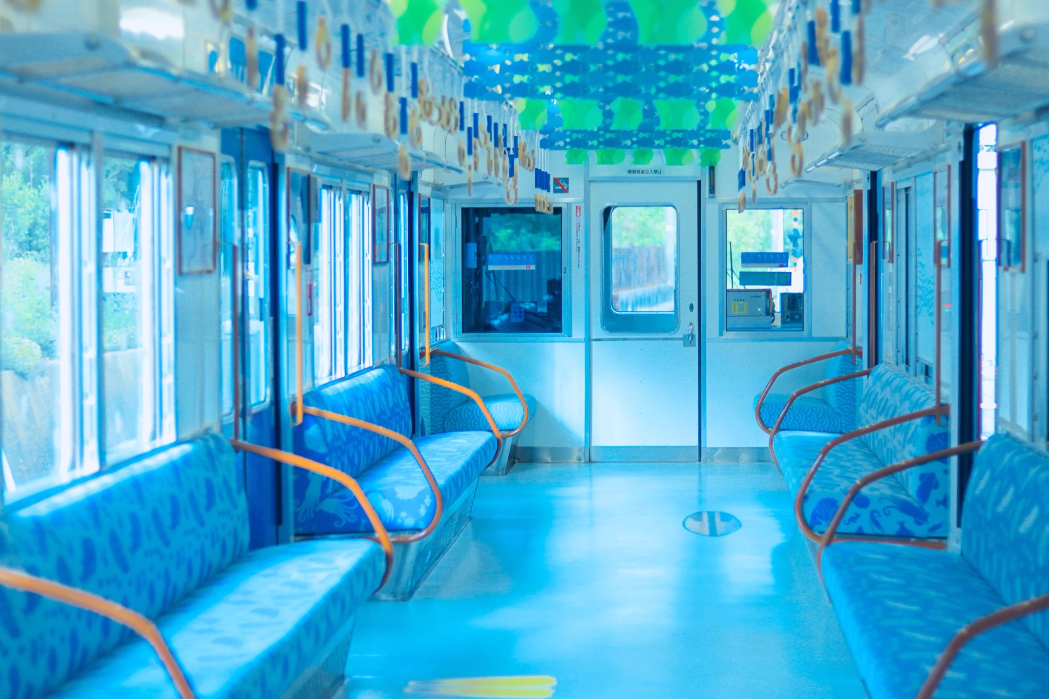一度は乗ってみたい？色がブルーで吊革がかわいい加太さかな線！