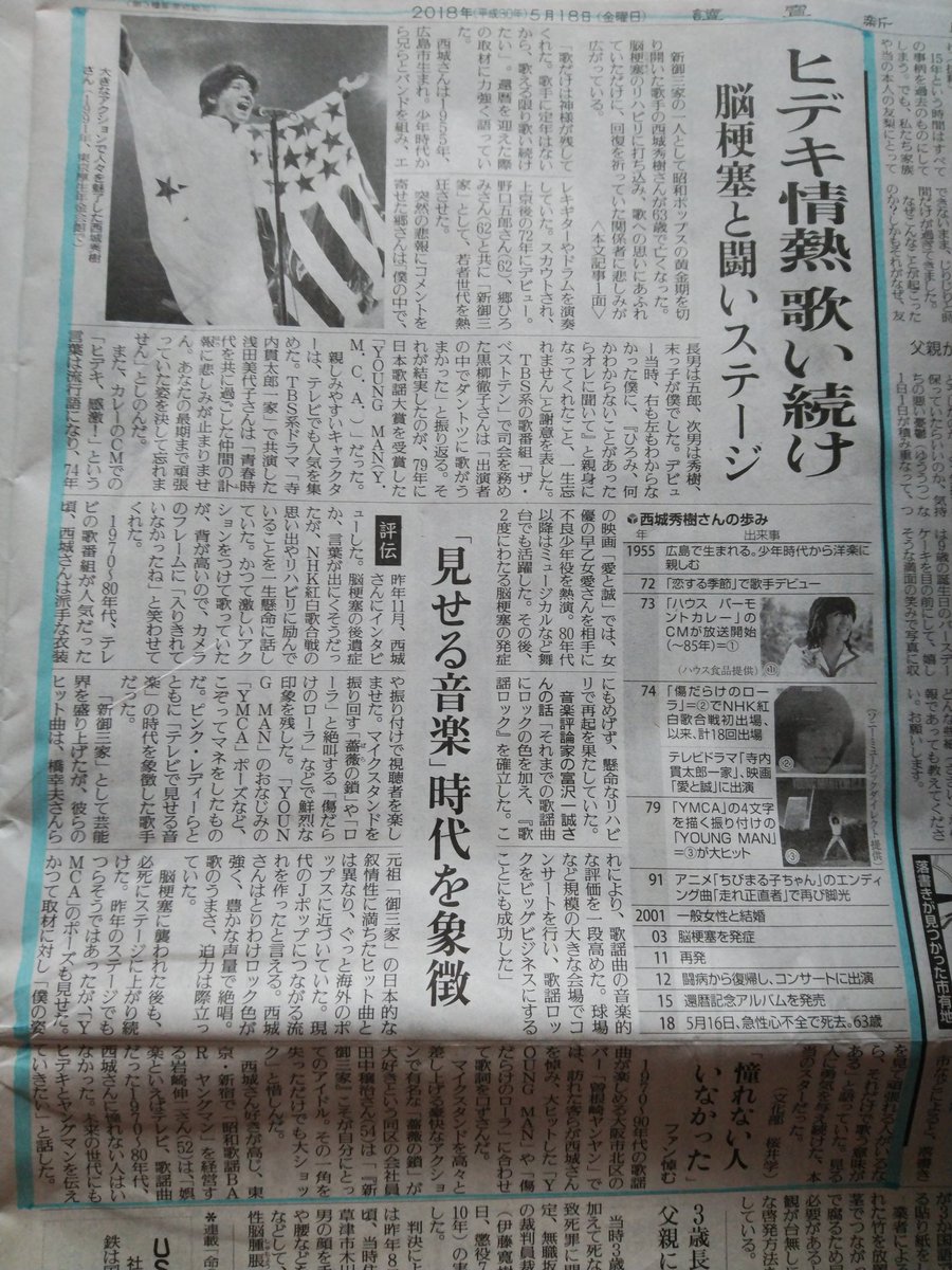 シカタワカシハ 西城秀樹ご逝去 合掌 西城秀樹のご冥福をお祈りします 昨日の読売新聞の記事から 西城秀樹 ご逝去 急性心不全 木本龍雄 ヤングマン Ymca 傷だらけのローラ 寺内貫太郎一家 新御三家 ご冥福をお祈りします 読売新聞 シカタワカシハ 西城秀樹ご逝去 合掌 西城秀樹のご冥福をお祈りします 昨日の読売新聞の記事から 西城秀樹 ご逝去 急性心不全 木本龍雄 ヤングマン Ymca 傷だらけのローラ 寺内貫太郎一家 新御三家 ご冥福をお祈りします 読売新聞