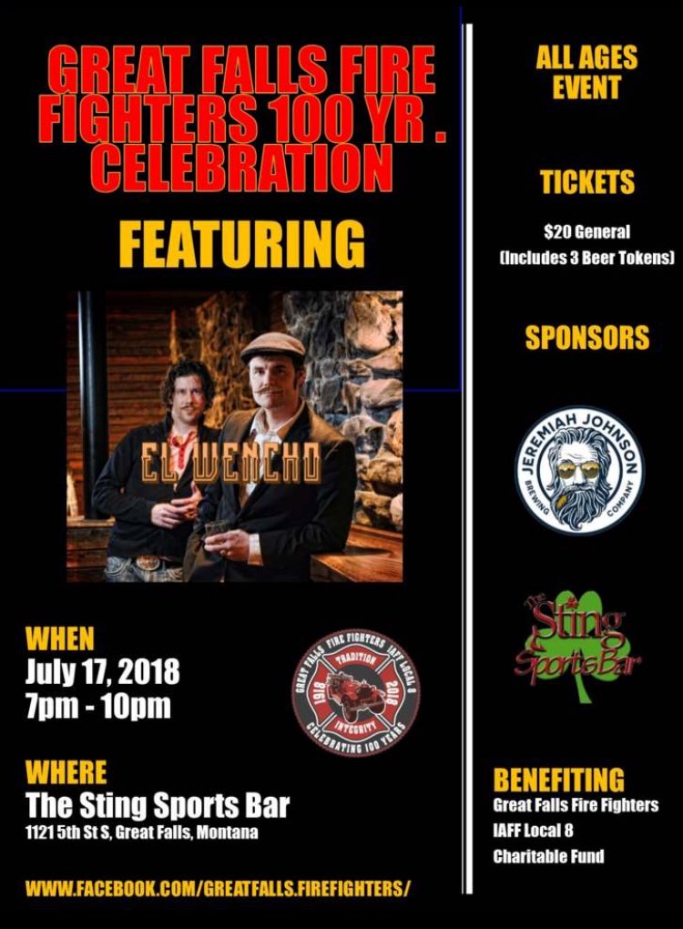 Celebrating #IAFF100Years with <a href="/GFFireFighters/">Great Falls Firefighters Local 8</a> on July 17 featuring El Wencho at the Sting... come join us!!#MTProFFConvention <a href="/MSFA_Official/">Montana State Firemen's Association</a> @mscopff <a href="/7thdistrictIAFF/">International Association Firefighters 7th Dist.</a>