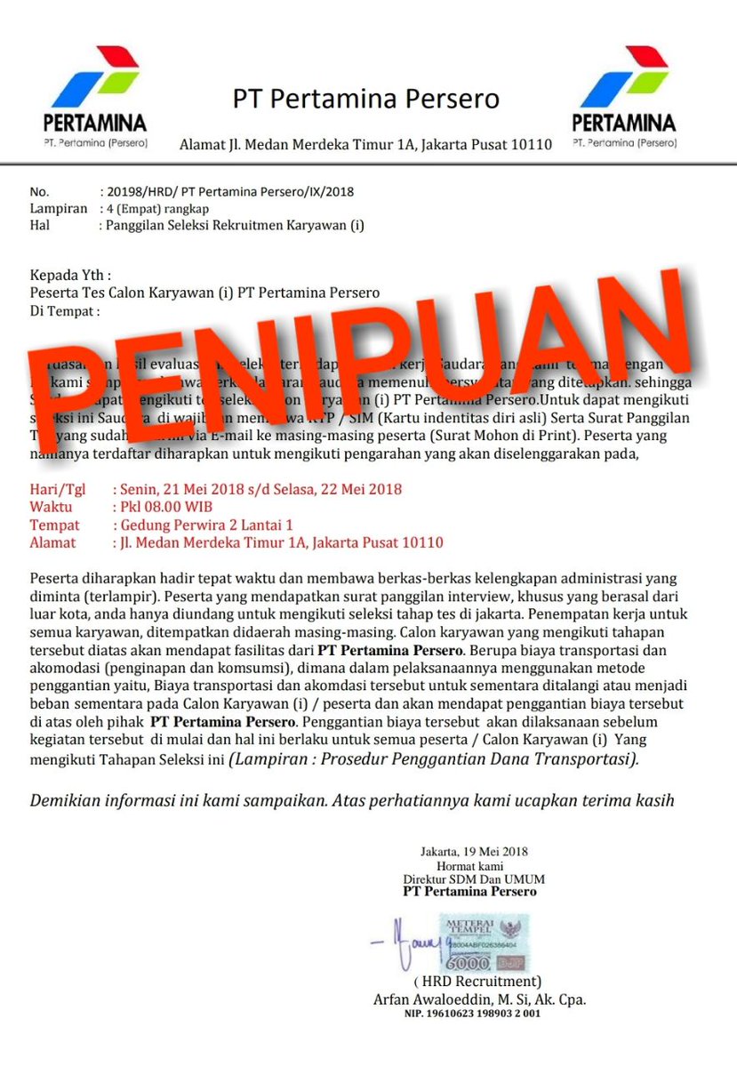 Penipuan Contoh Surat Resmi Surat Panggilan Pertamina Asli Penipuan Contoh Surat Resmi Surat Panggilan Pertamina Asli